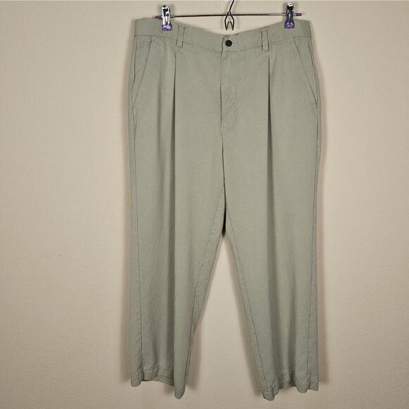 Tommy Bahama Silk Pant Mens 34x24 Green Pleated Dress Casual Chino Relaxed Short - Picture 1 of 10